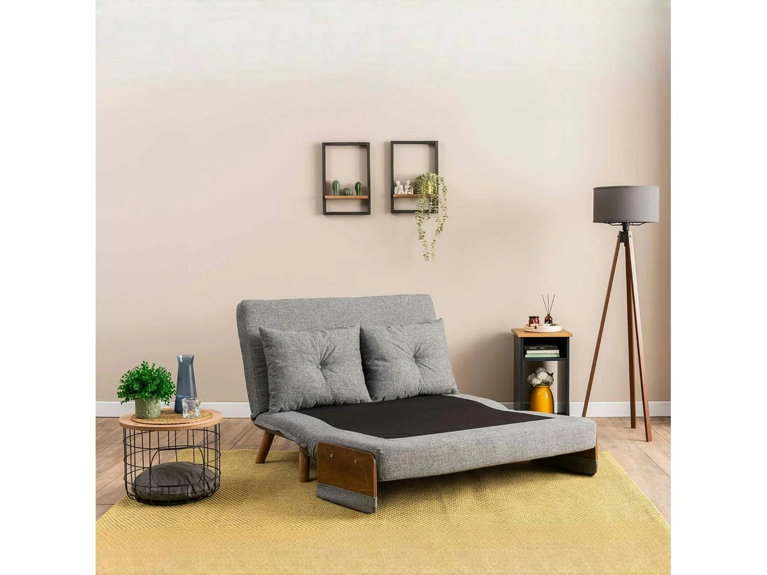 Canapé-lit d'appoint en tissu gris chiné, 2 places LOJA