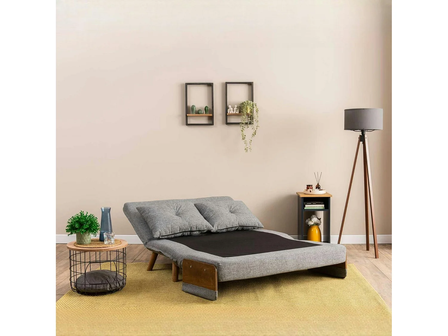 Canapé-lit d'appoint en tissu gris chiné, 2 places LOJA