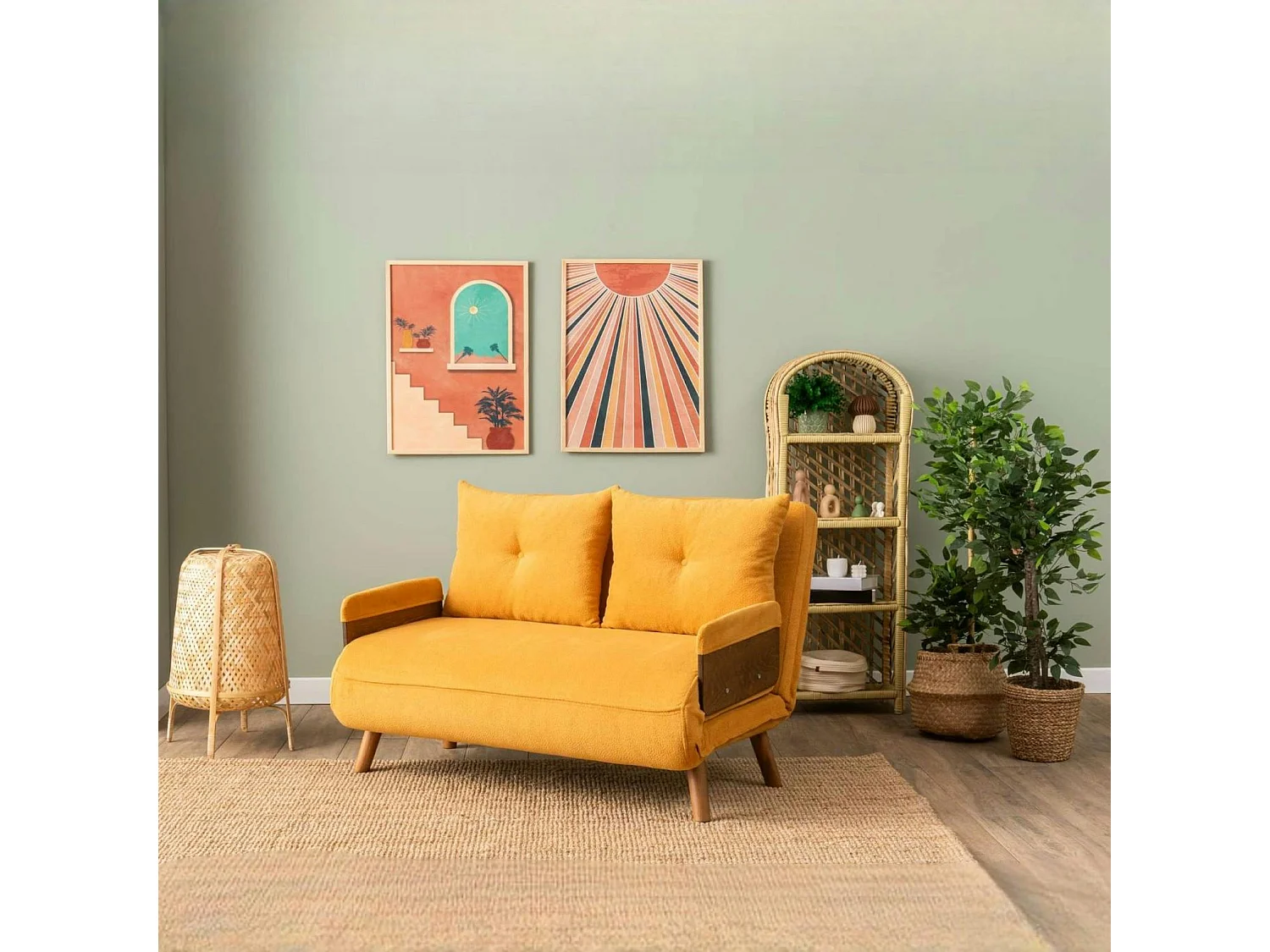 Canapé-lit d'appoint en velours moutarde, 2 places LOJA