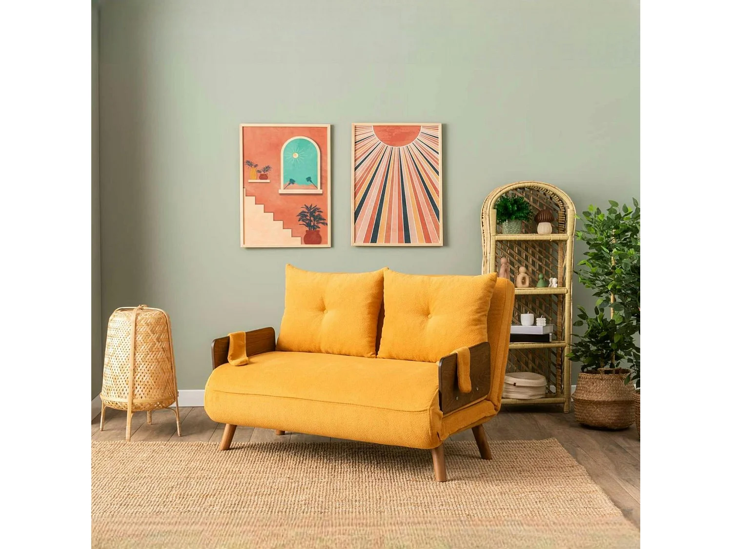 Canapé-lit d'appoint en velours moutarde, 2 places LOJA