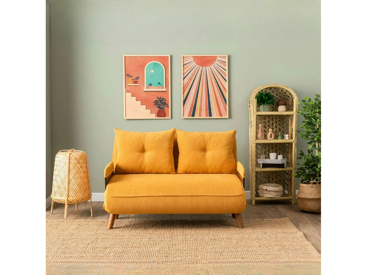 Canapé-lit d'appoint en velours moutarde, 2 places LOJA