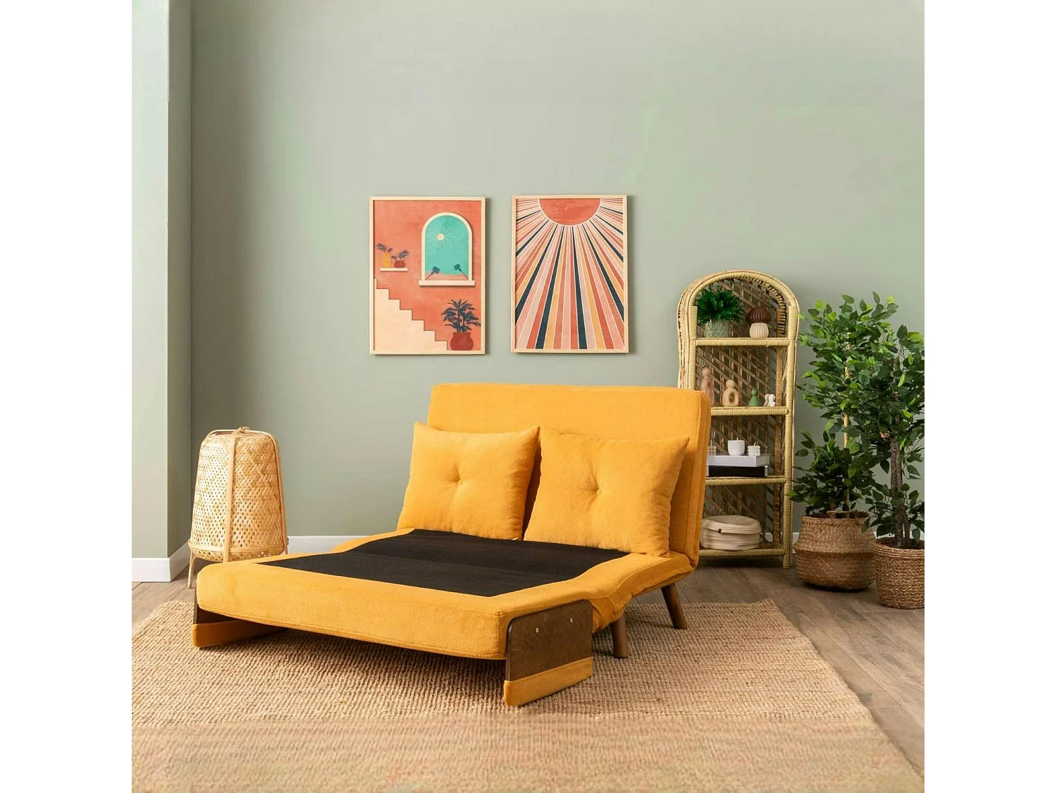 Canapé-lit d'appoint en velours moutarde, 2 places LOJA