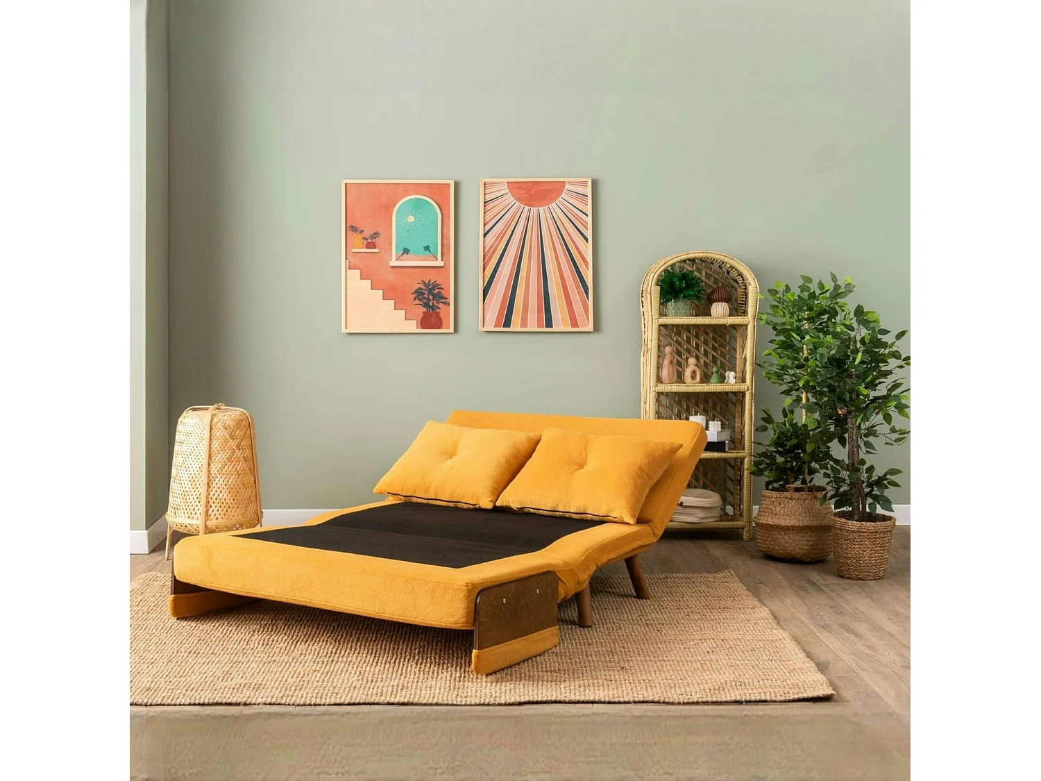 Canapé-lit d'appoint en velours moutarde, 2 places LOJA