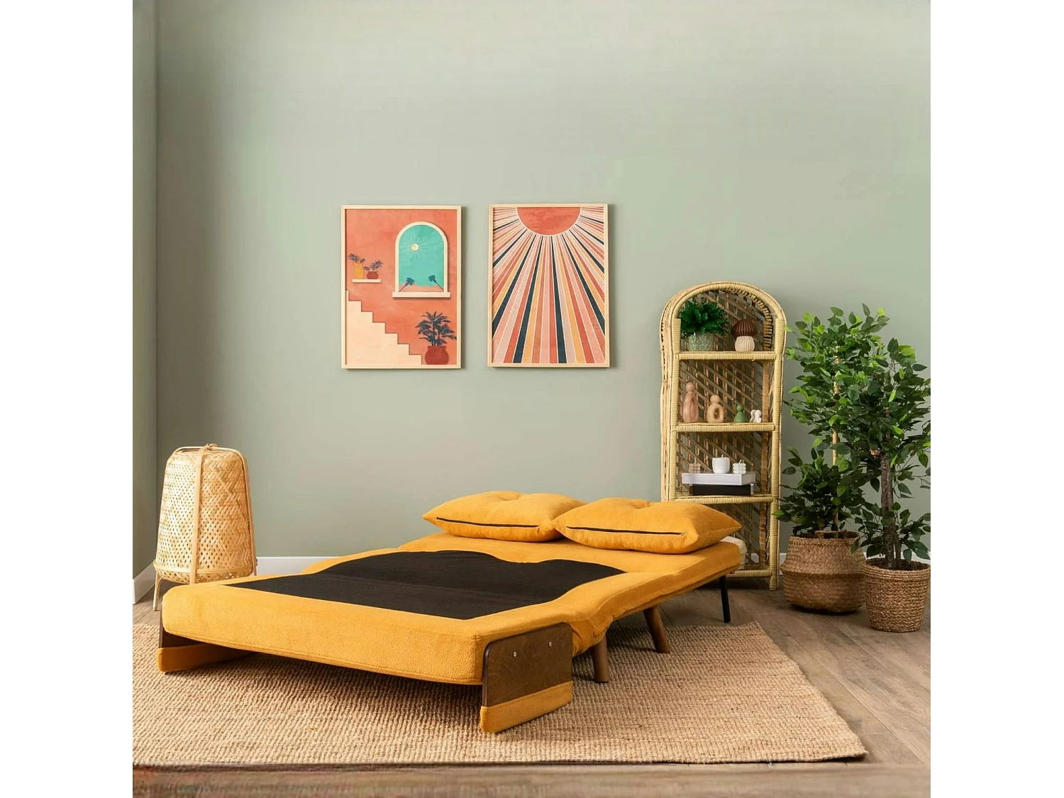 Canapé-lit d'appoint en velours moutarde, 2 places LOJA