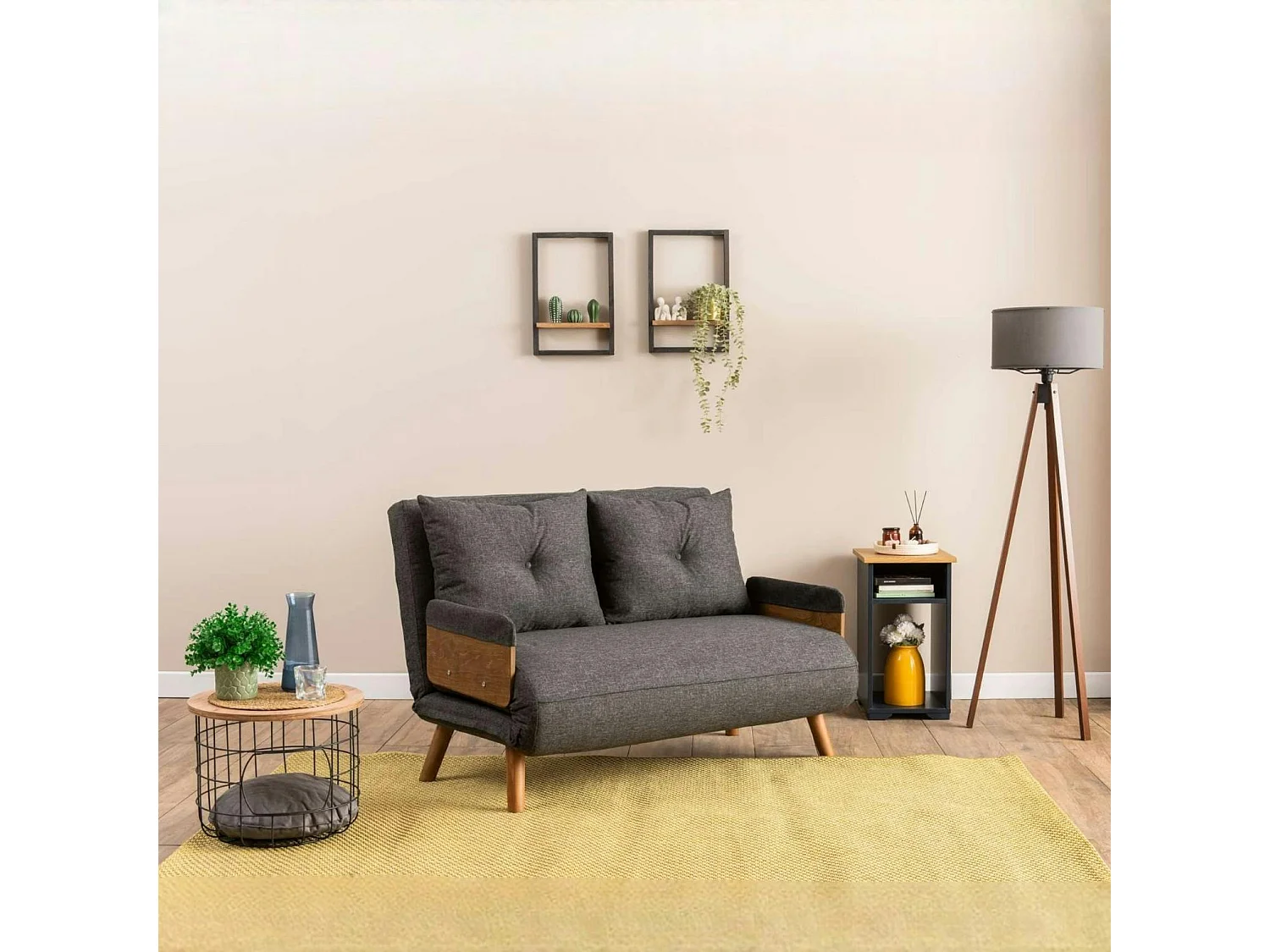 Canapé-lit d'appoint en tissu anthracite, 2 places LOJA