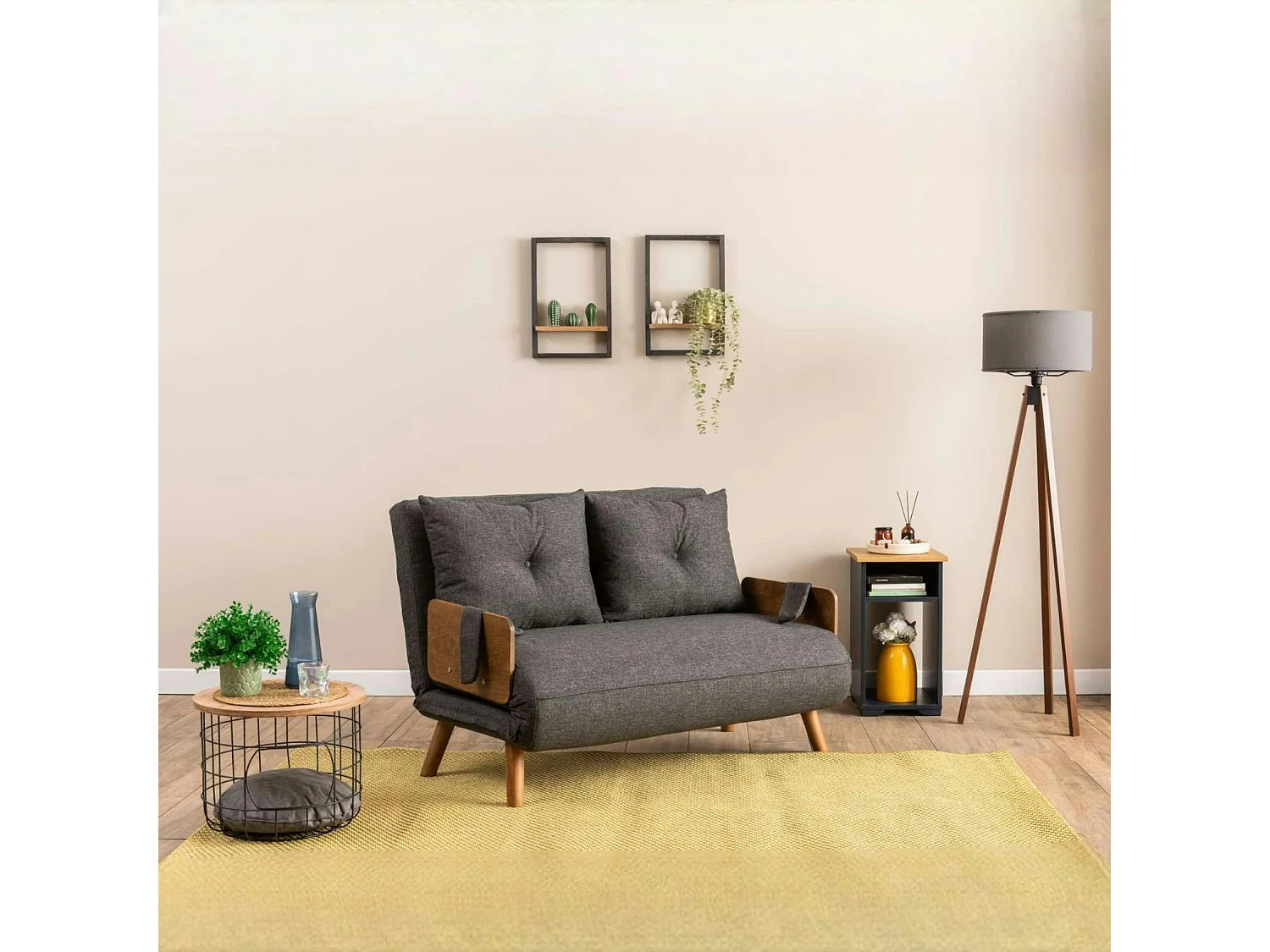 Canapé-lit d'appoint en tissu anthracite, 2 places LOJA