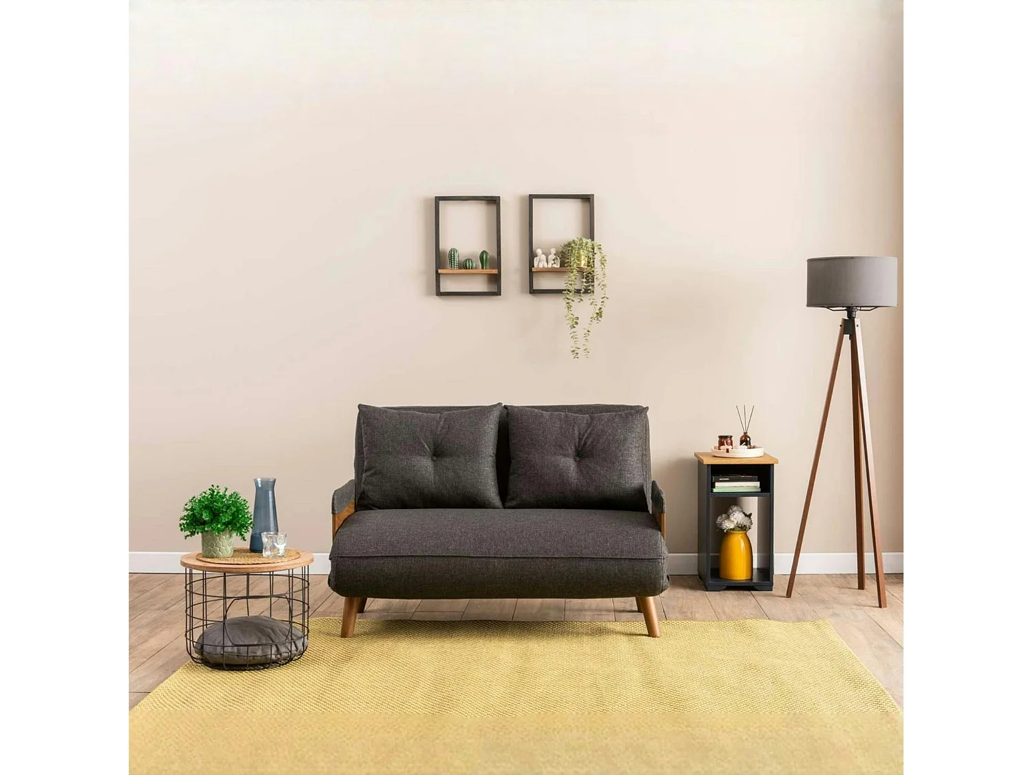 Canapé-lit d'appoint en tissu anthracite, 2 places LOJA