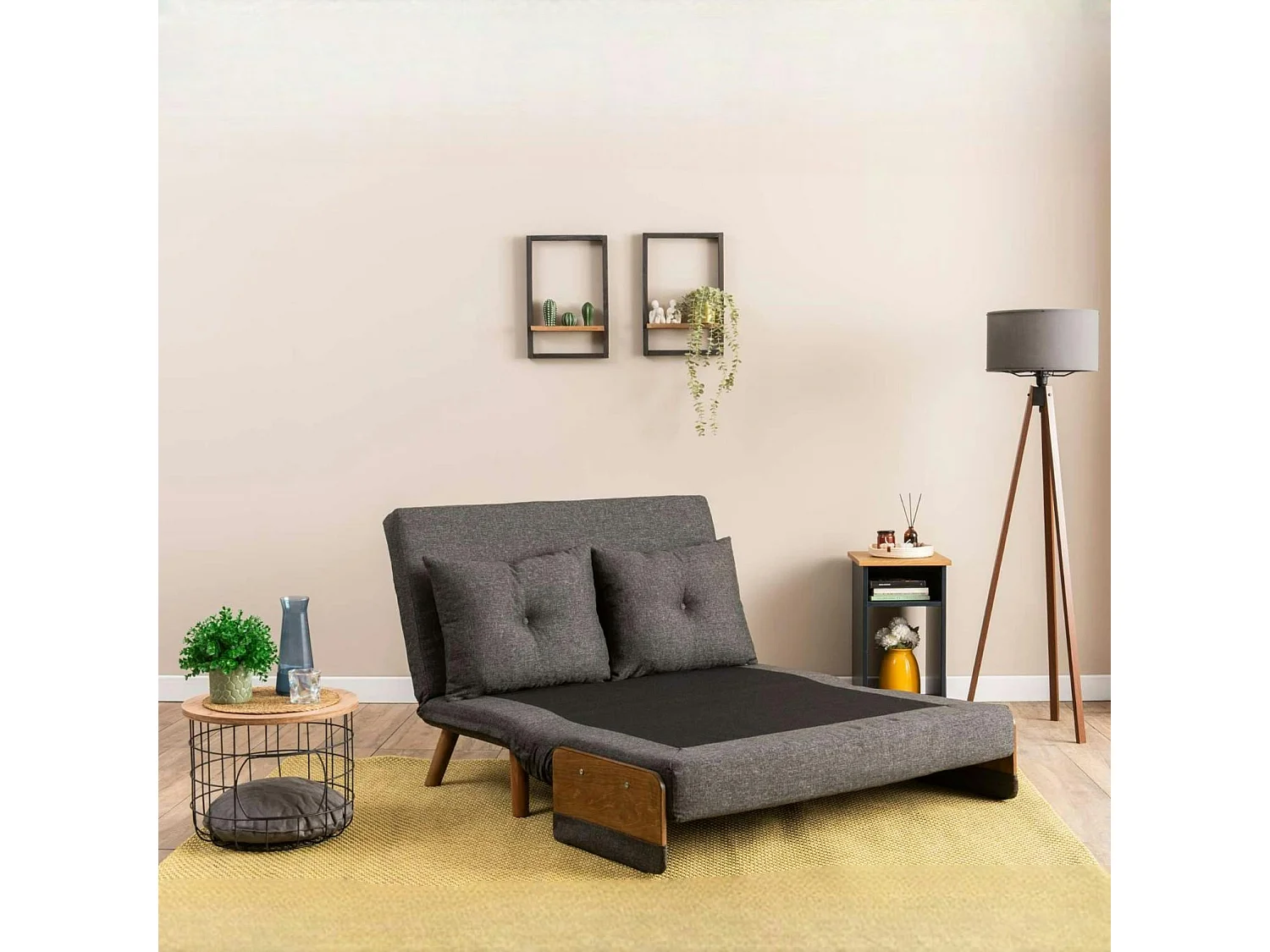 Canapé-lit d'appoint en tissu anthracite, 2 places LOJA