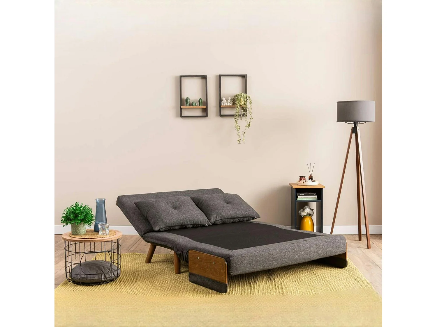 Canapé-lit d'appoint en tissu anthracite, 2 places LOJA