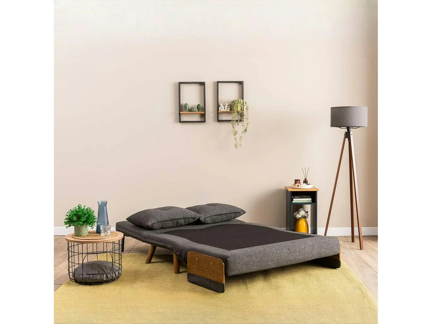 Canapé-lit d'appoint en tissu anthracite, 2 places LOJA