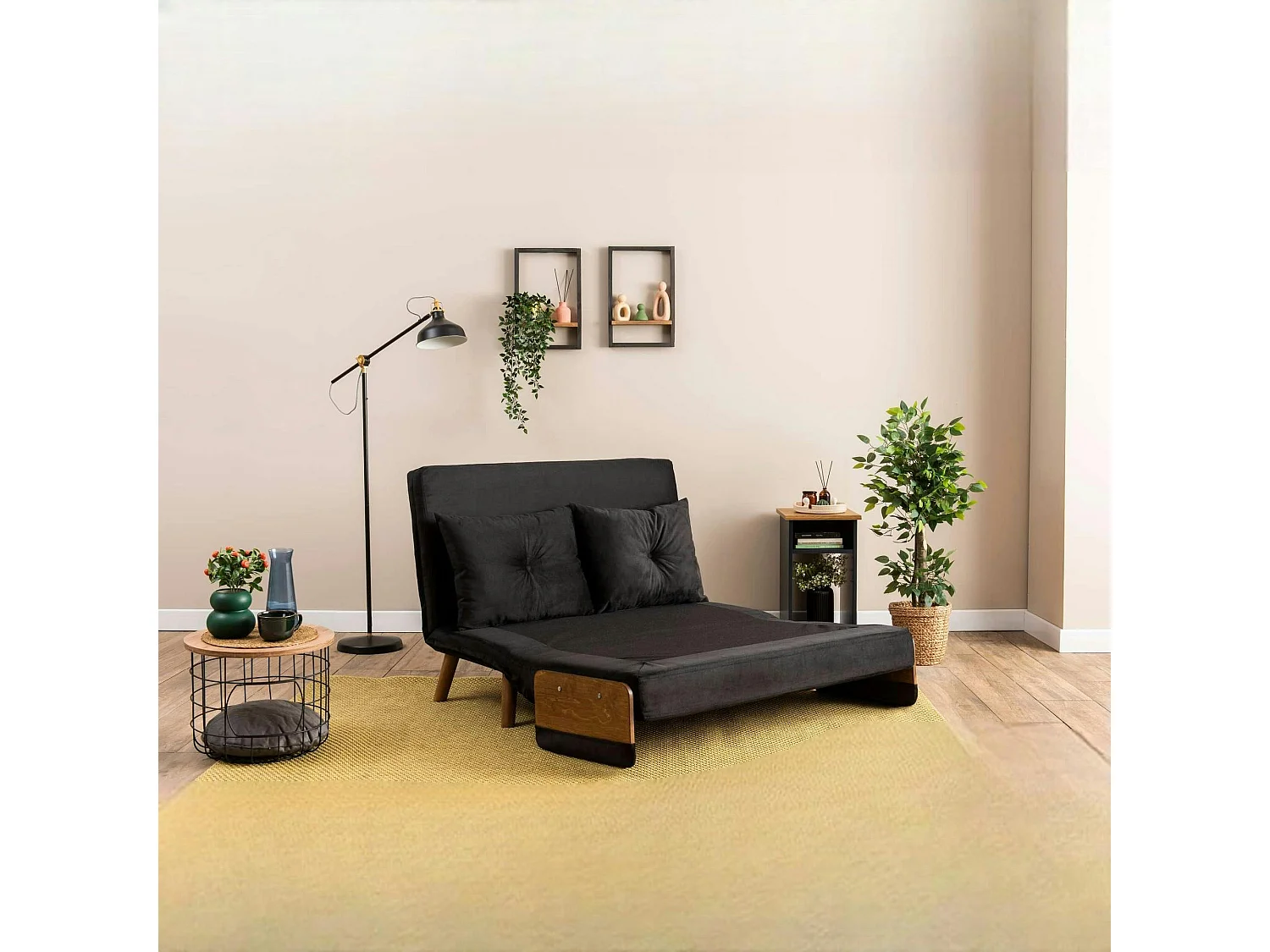 Canapé-lit d'appoint en velours noir, 2 places LOJA