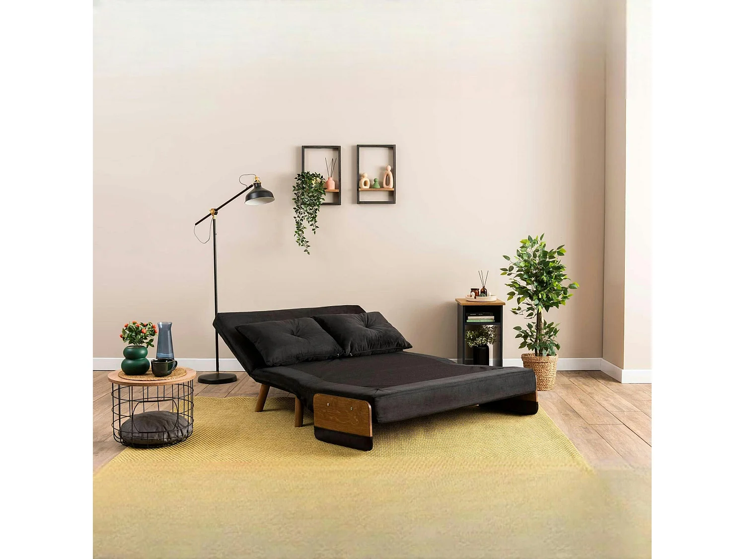 Canapé-lit d'appoint en velours noir, 2 places LOJA