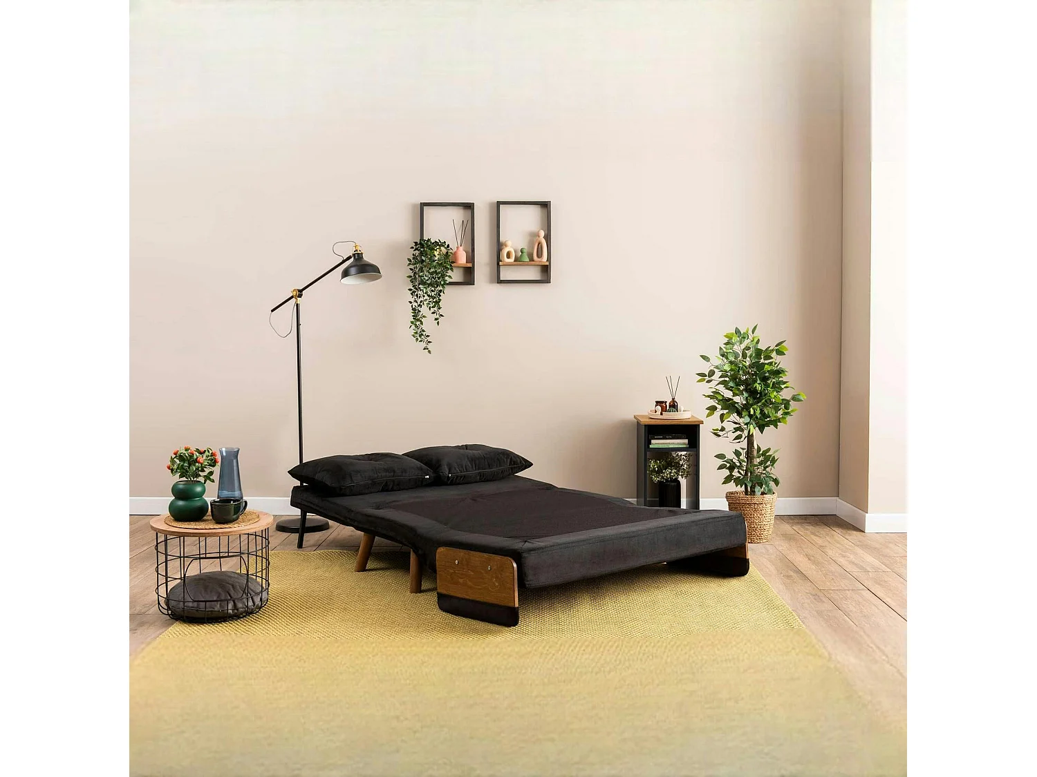 Canapé-lit d'appoint en velours noir, 2 places LOJA