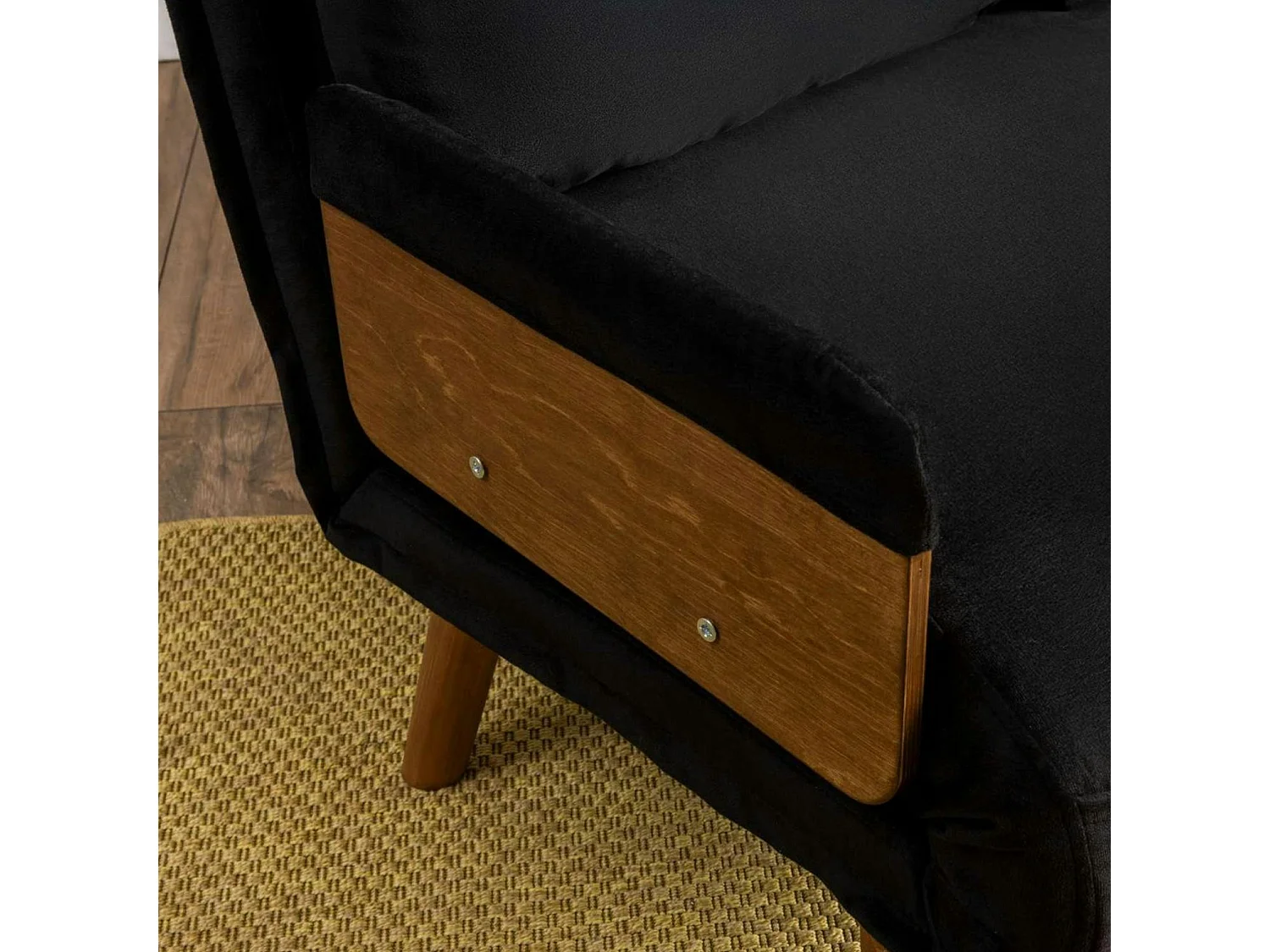 Canapé-lit d'appoint en velours noir, 2 places LOJA