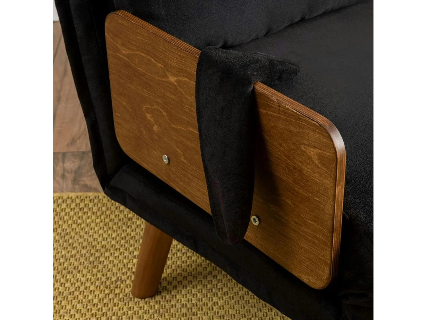 Canapé-lit d'appoint en velours noir, 2 places LOJA