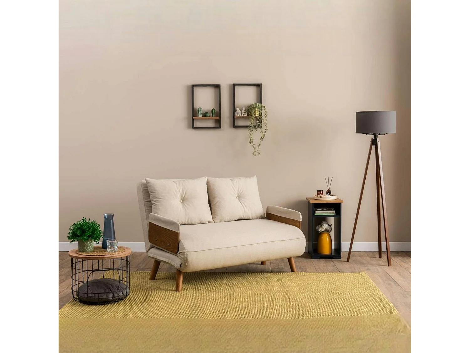 Canapé-lit d'appoint en velours écru, 2 places LOJA