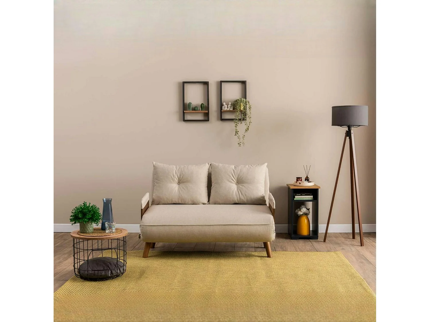 Canapé-lit d'appoint en velours écru, 2 places LOJA