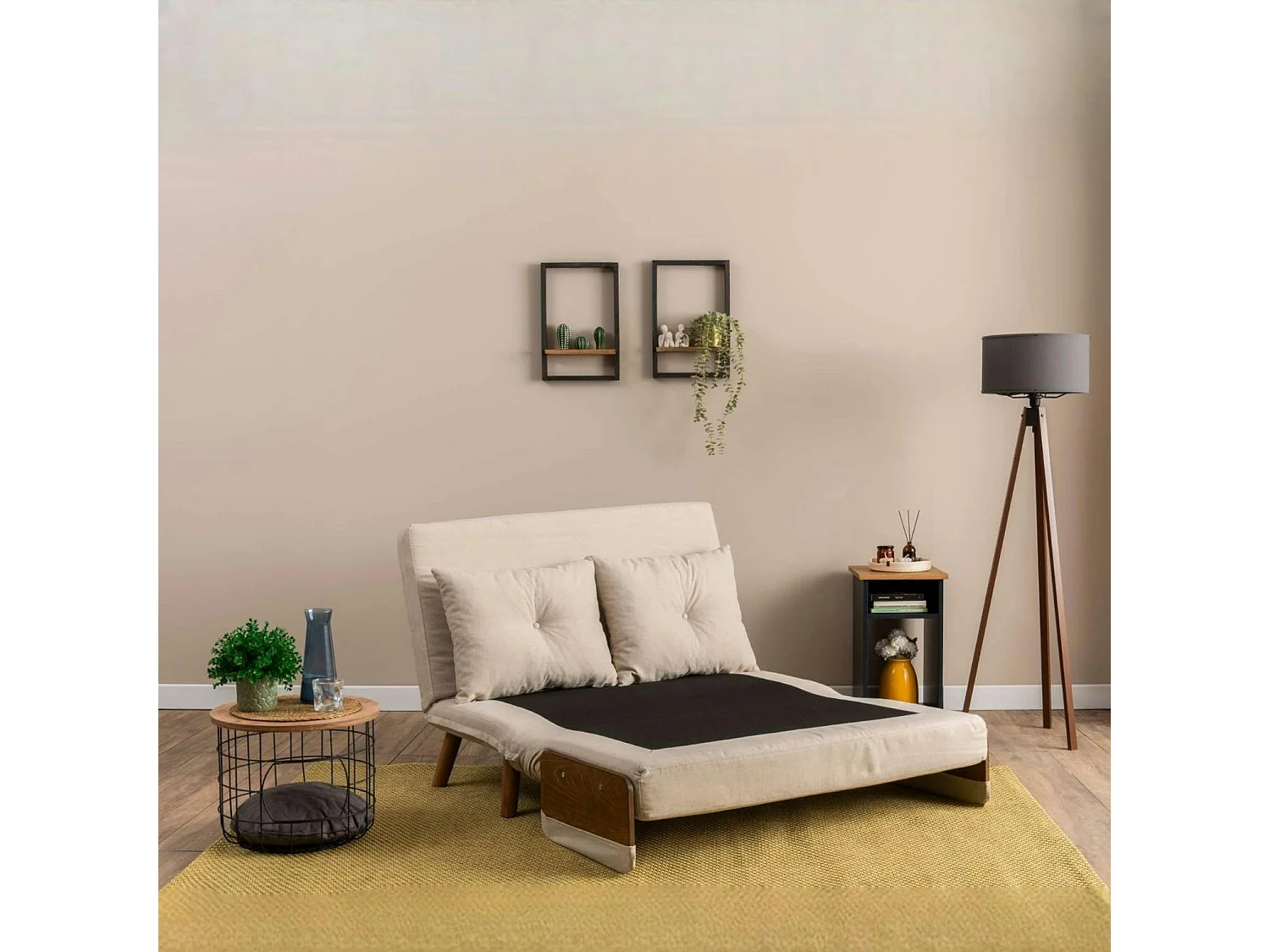 Canapé-lit d'appoint en velours écru, 2 places LOJA