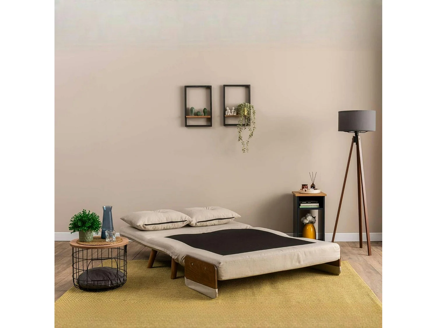 Canapé-lit d'appoint en velours écru, 2 places LOJA