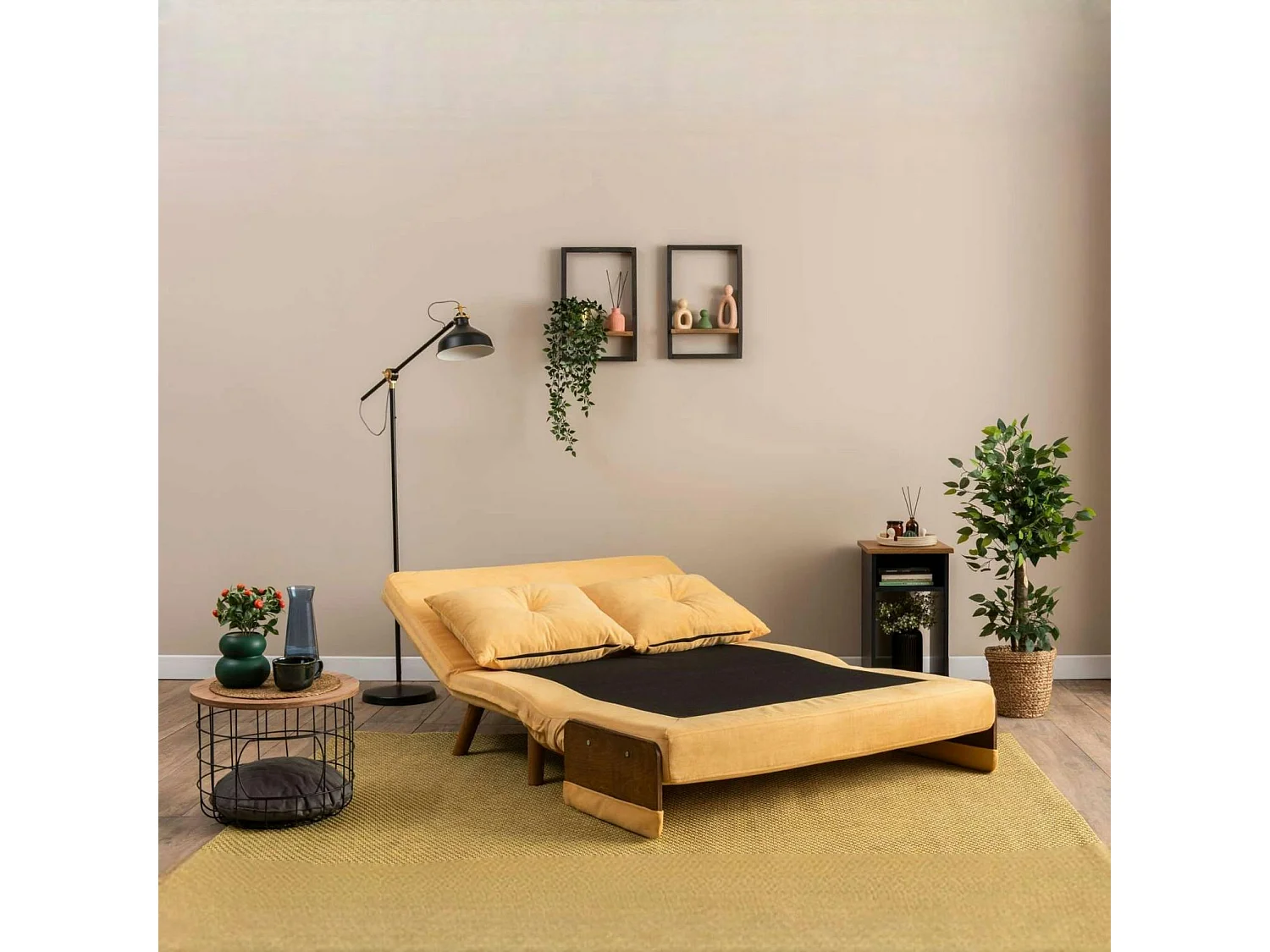 Canapé-lit d'appoint en velours jaune, 2 places LOJA