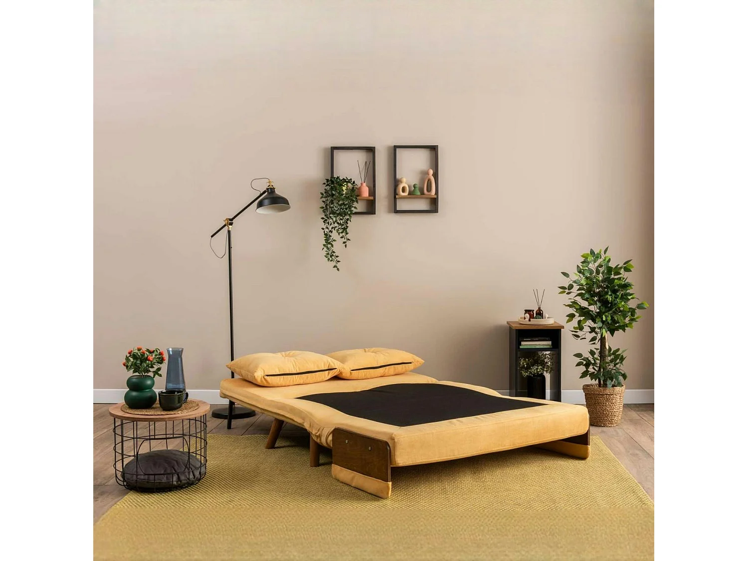 Canapé-lit d'appoint en velours jaune, 2 places LOJA