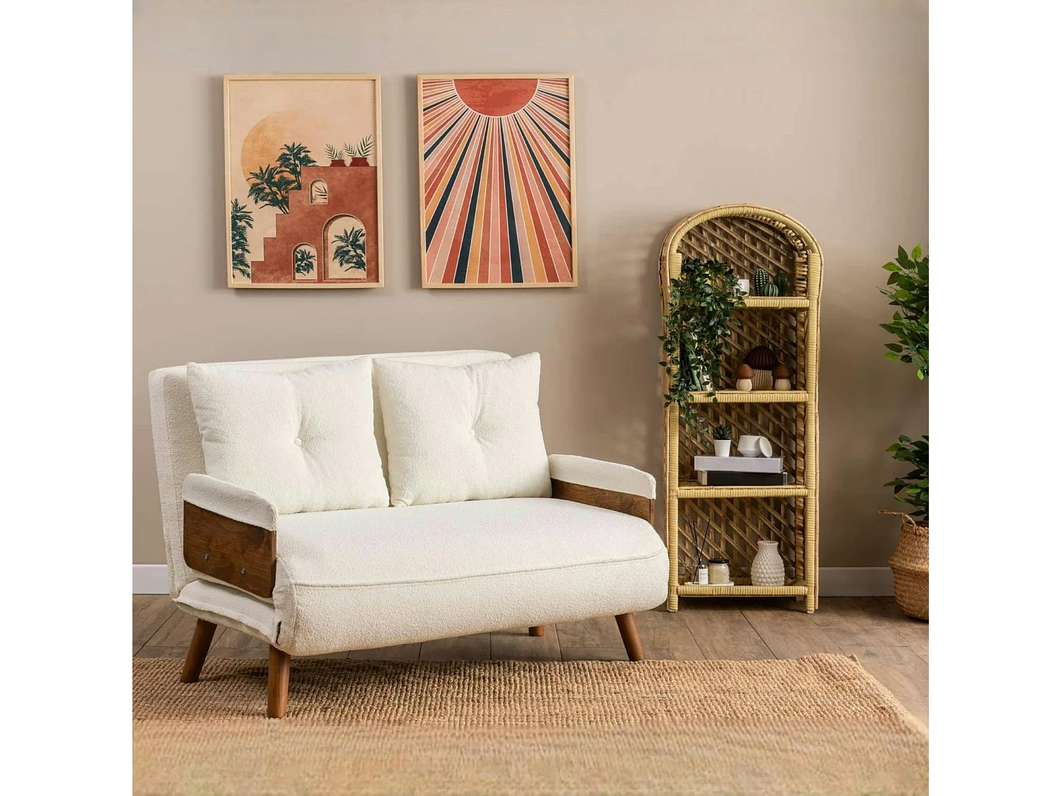 Canapé-lit d'appoint en bouclette blanche, 2 places LOJA