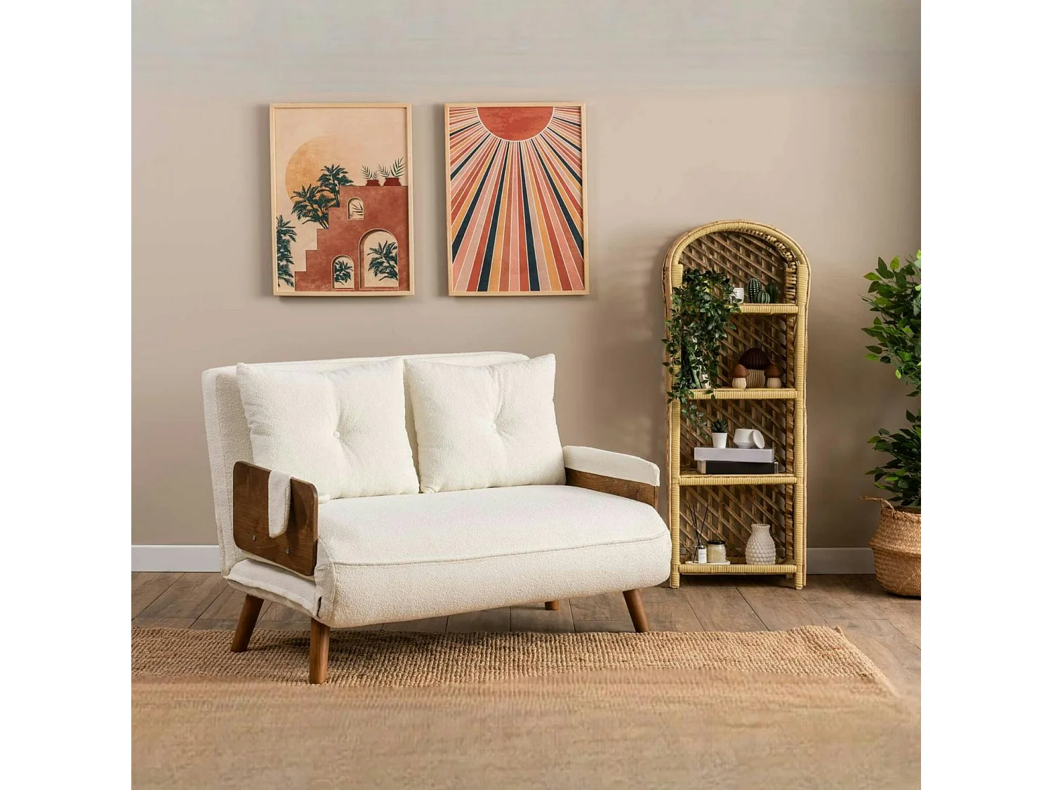 Canapé-lit d'appoint en bouclette blanche, 2 places LOJA