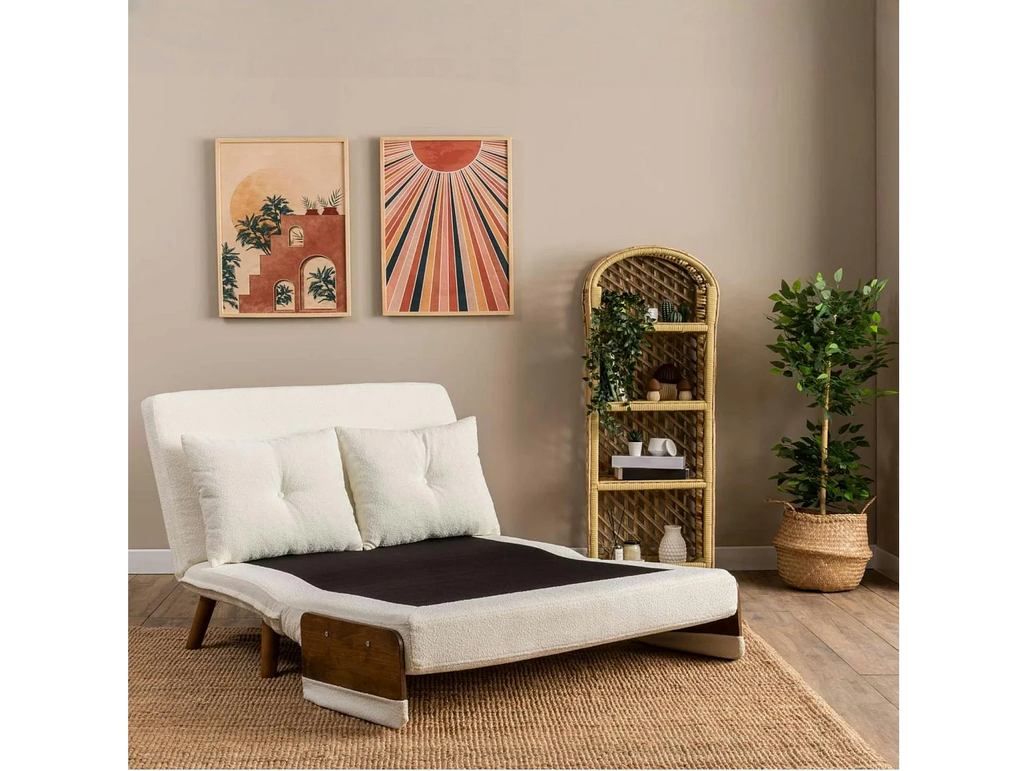 Canapé-lit d'appoint en bouclette blanche, 2 places LOJA