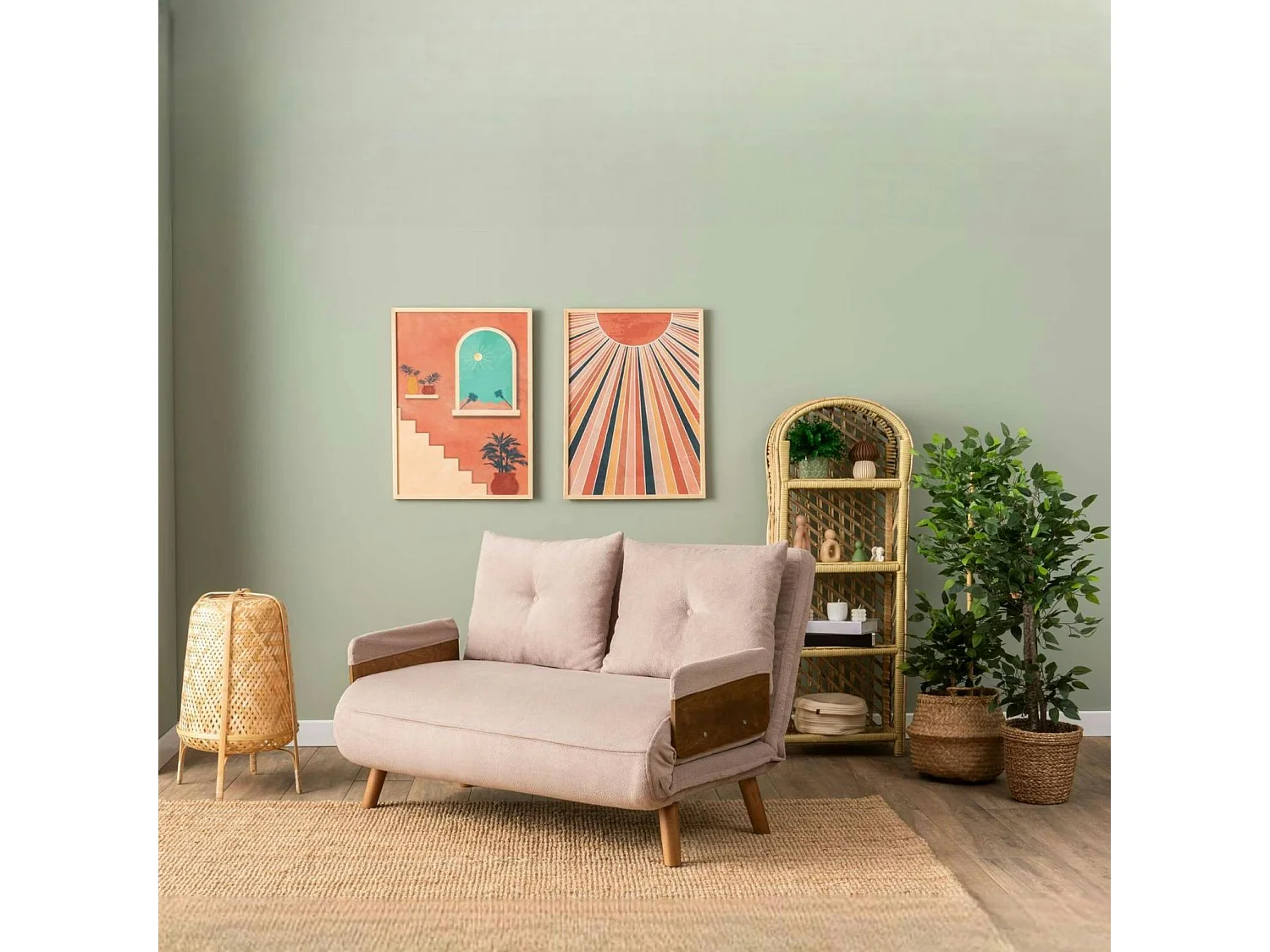 Canapé-lit d'appoint en velours rose, 2 places LOJA