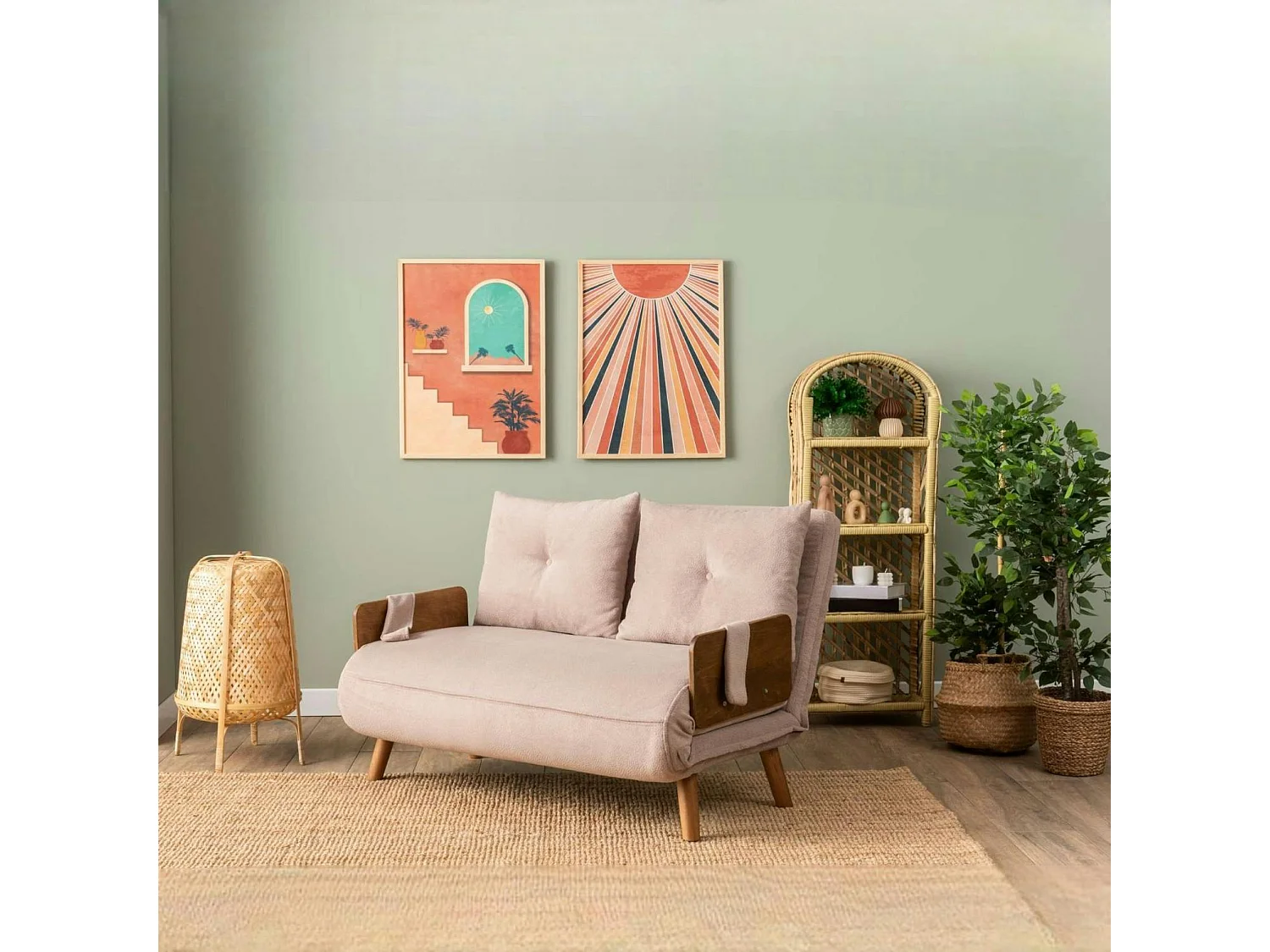 Canapé-lit d'appoint en velours rose, 2 places LOJA