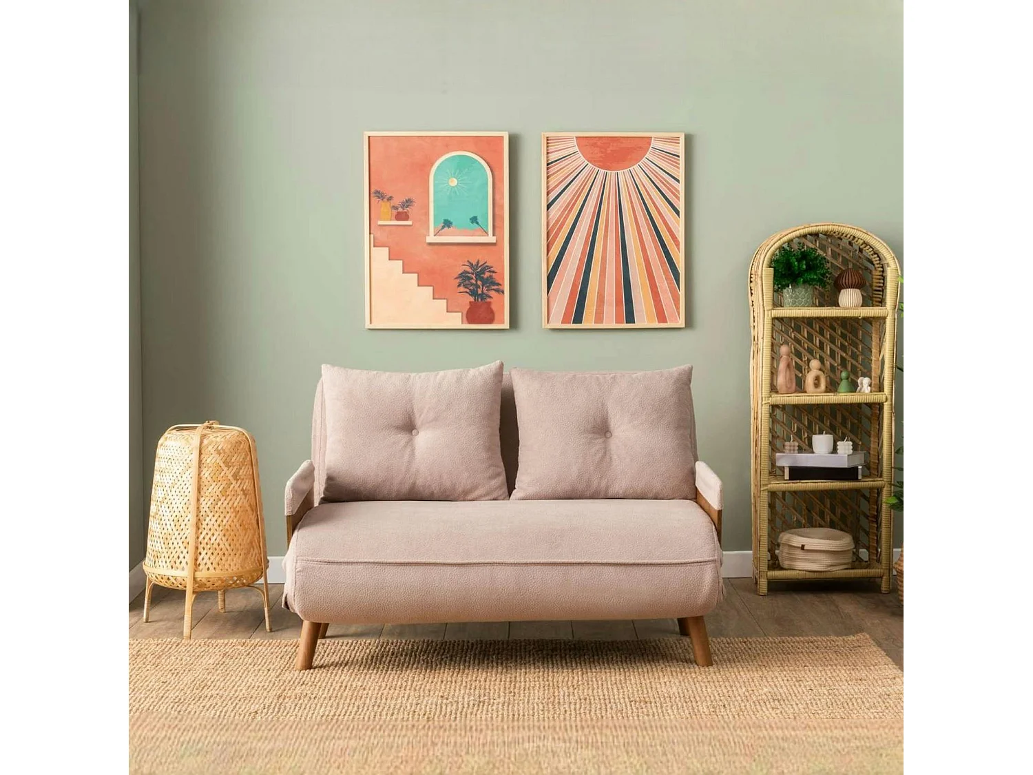 Canapé-lit d'appoint en velours rose, 2 places LOJA