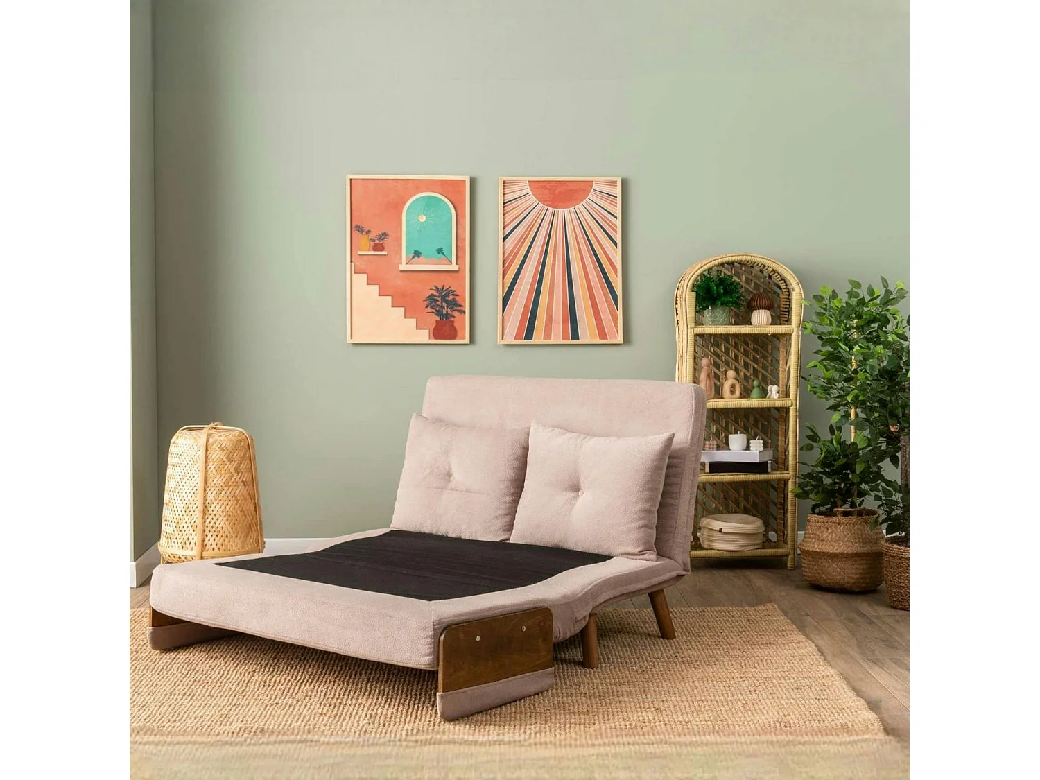 Canapé-lit d'appoint en velours rose, 2 places LOJA