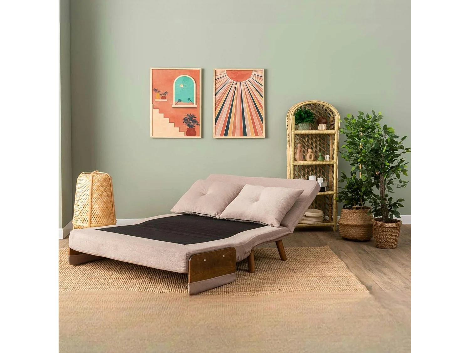 Canapé-lit d'appoint en velours rose, 2 places LOJA