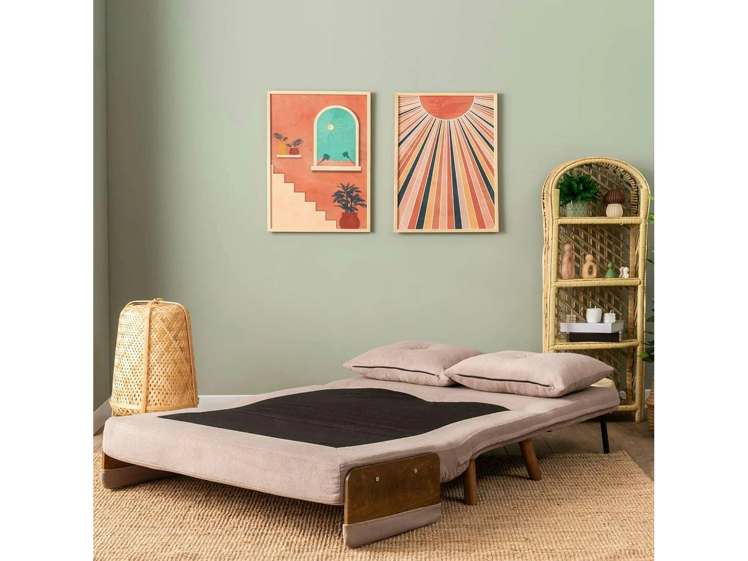 Canapé-lit d'appoint en velours rose, 2 places LOJA