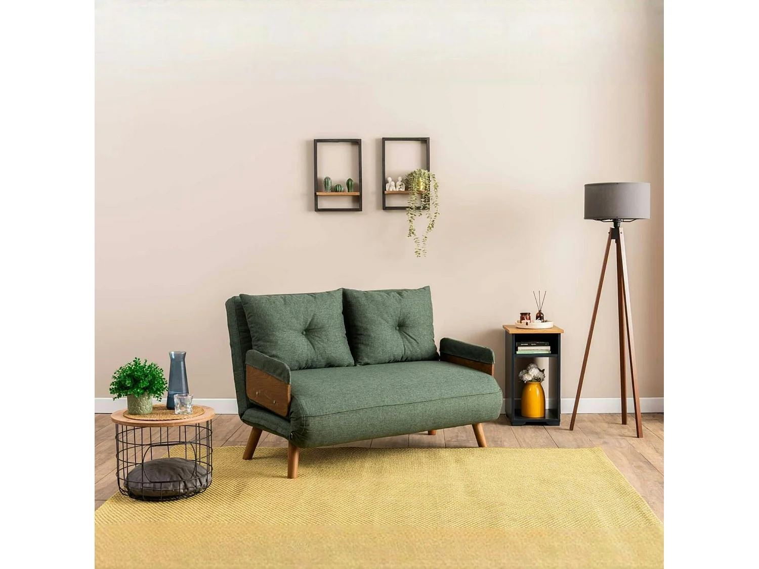 Canapé-lit d'appoint en tissu vert sapin, 2 places LOJA