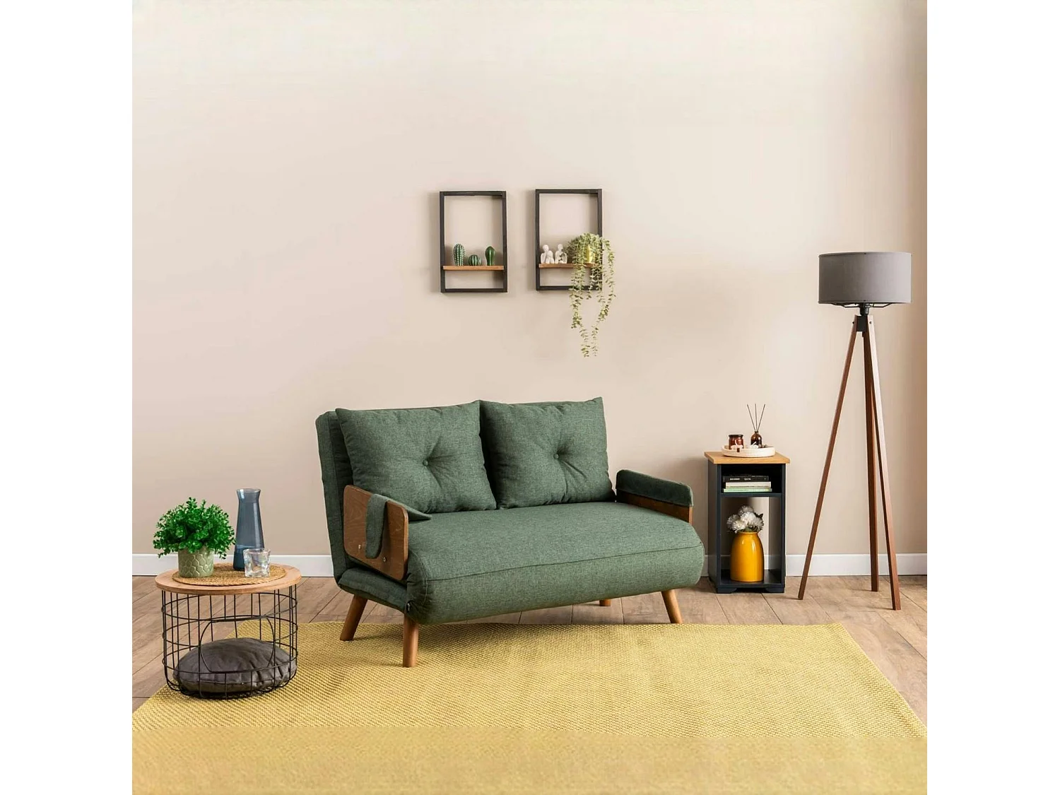 Canapé-lit d'appoint en tissu vert sapin, 2 places LOJA