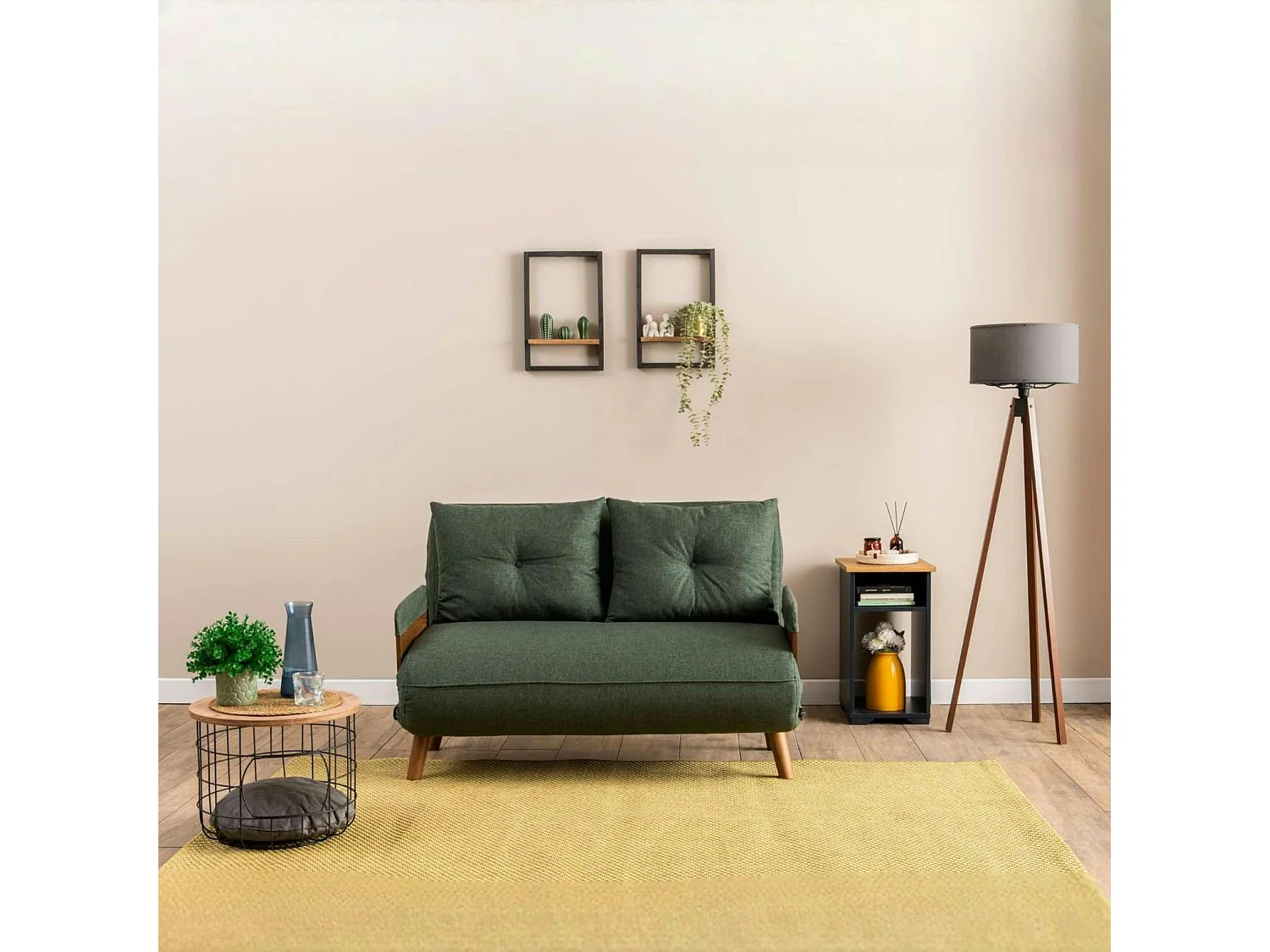 Canapé-lit d'appoint en tissu vert sapin, 2 places LOJA
