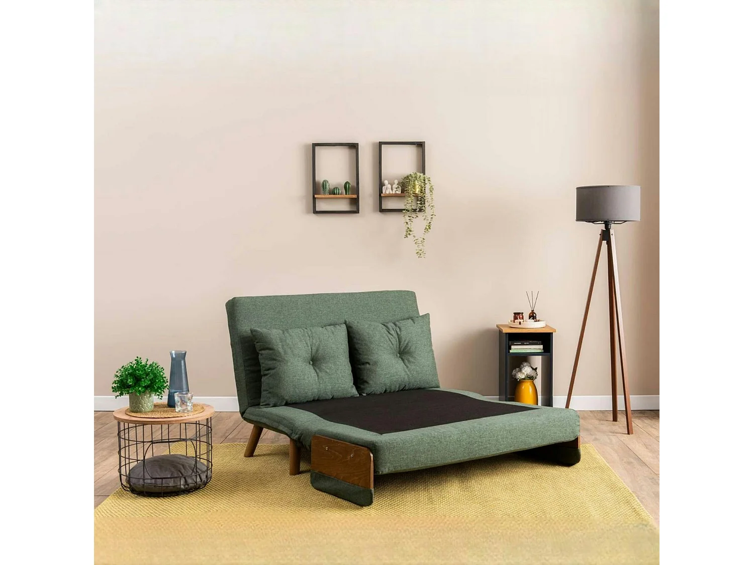 Canapé-lit d'appoint en tissu vert sapin, 2 places LOJA