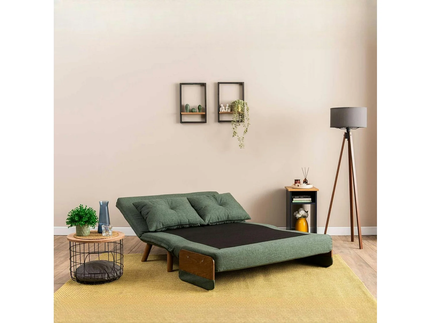 Canapé-lit d'appoint en tissu vert sapin, 2 places LOJA