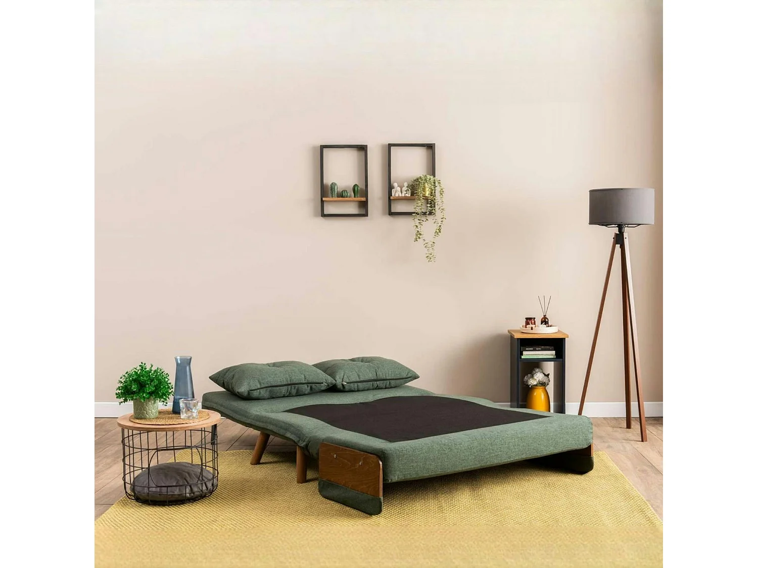 Canapé-lit d'appoint en tissu vert sapin, 2 places LOJA