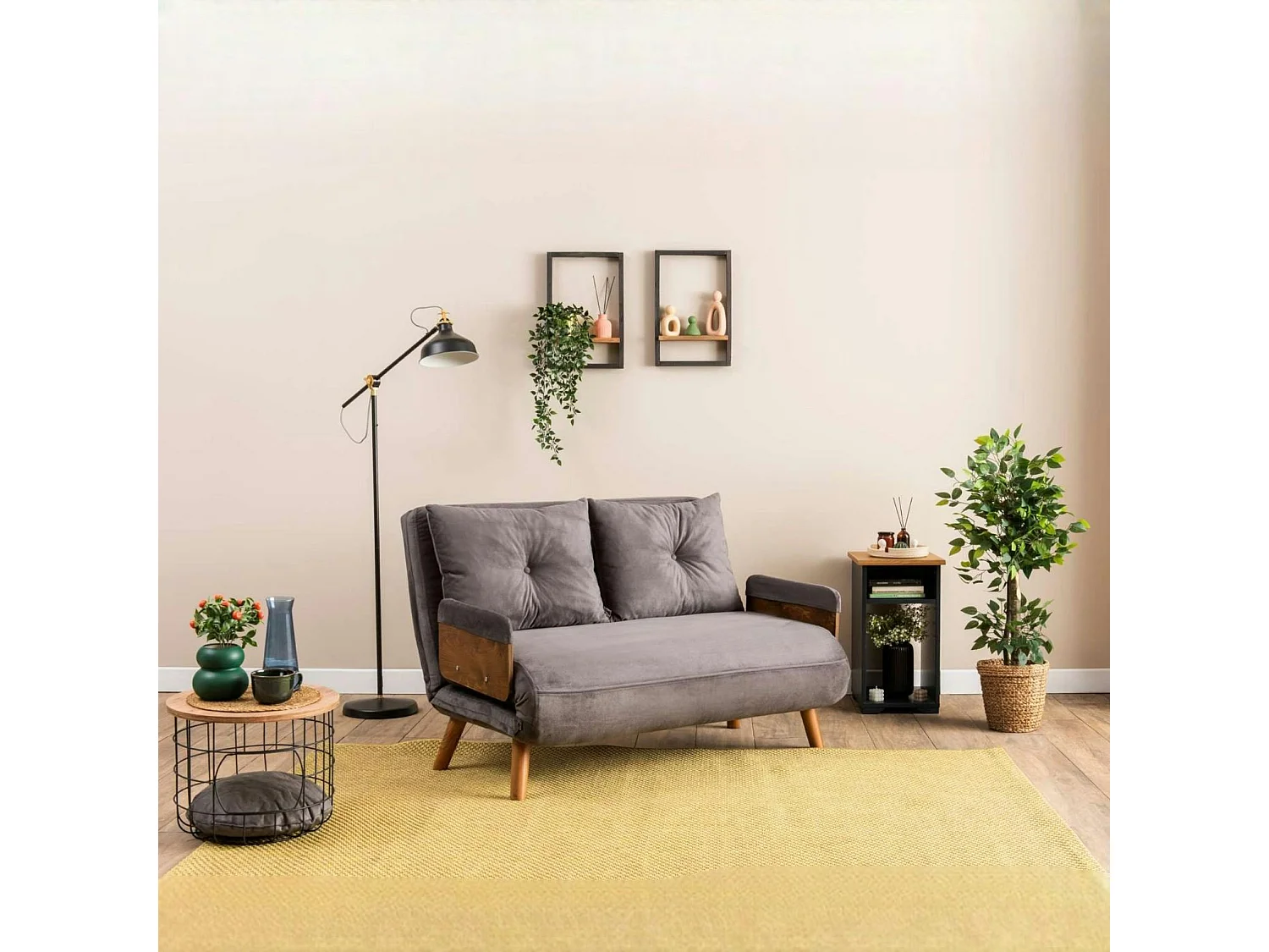 Canapé-lit d'appoint en velours gris, 2 places LOJA