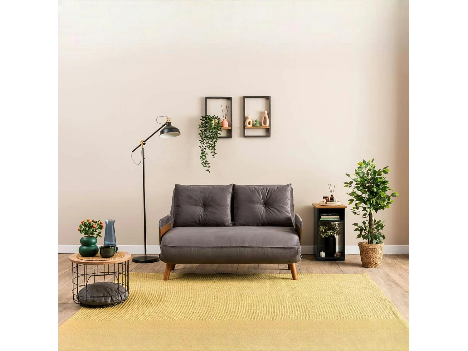 Canapé-lit d'appoint en velours gris, 2 places LOJA