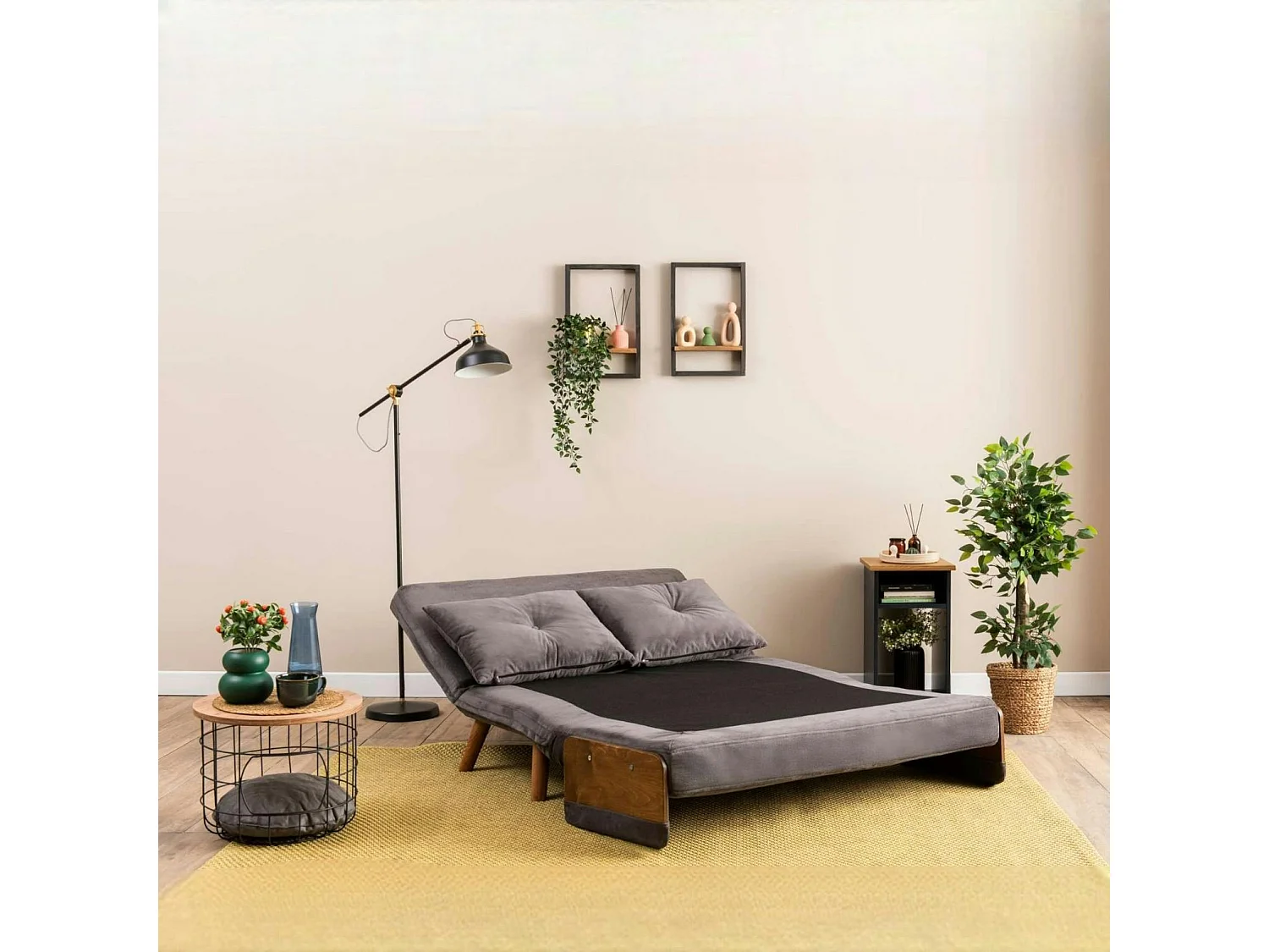 Canapé-lit d'appoint en velours gris, 2 places LOJA