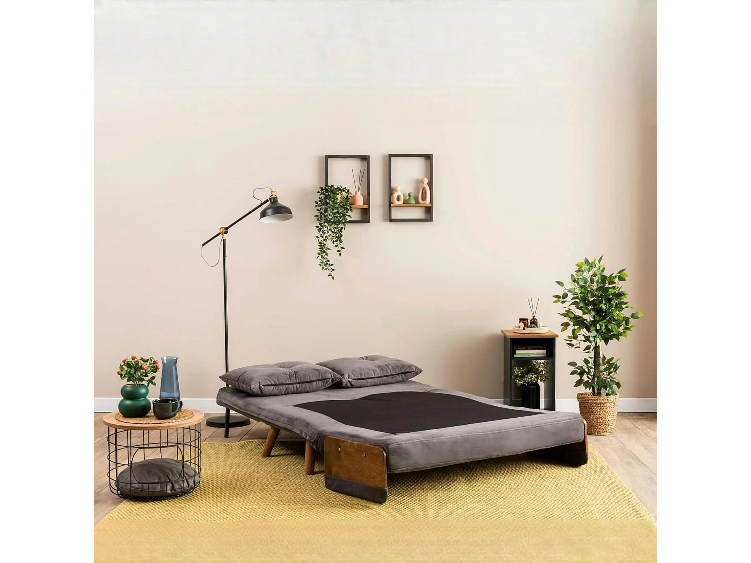 Canapé-lit d'appoint en velours gris, 2 places LOJA