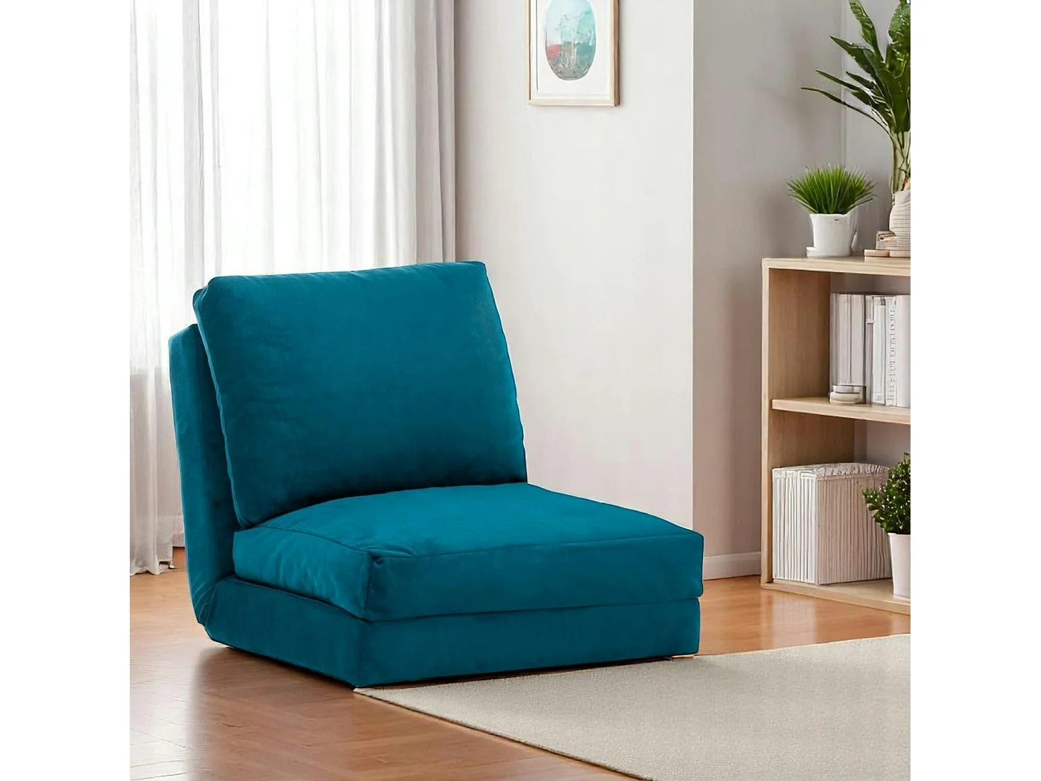 Fauteuil convertible bleu canard - tissu MODI