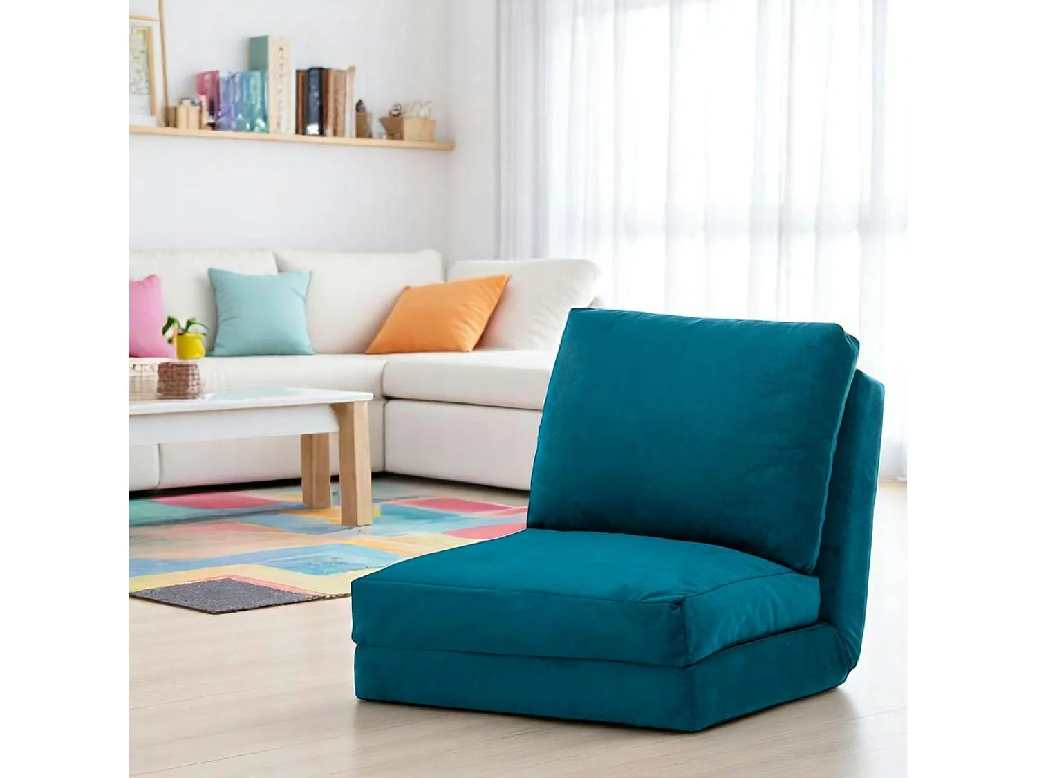 Fauteuil convertible bleu canard - tissu MODI