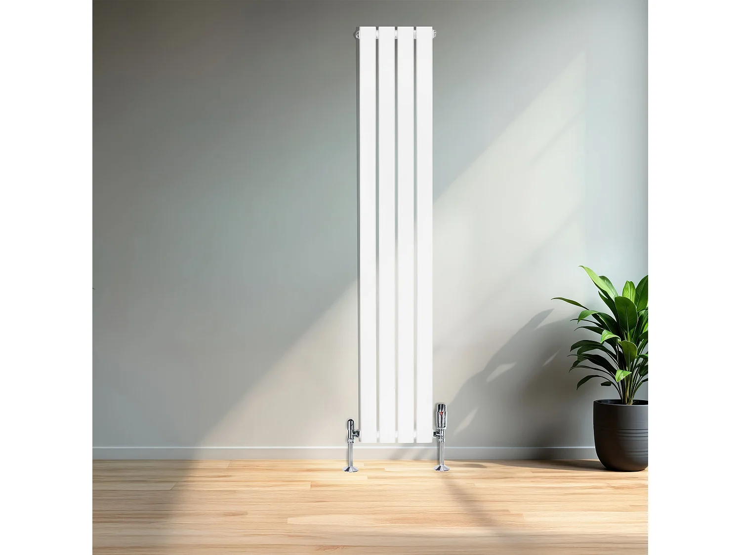 Radiador Plano Coluna Única 1600x280 mm - Branco, Aço Carbono 1,5 mm, 627W, Alta Eficiência, Válvulas Termostáticas Incluídas, Fácil Instalação e Durável