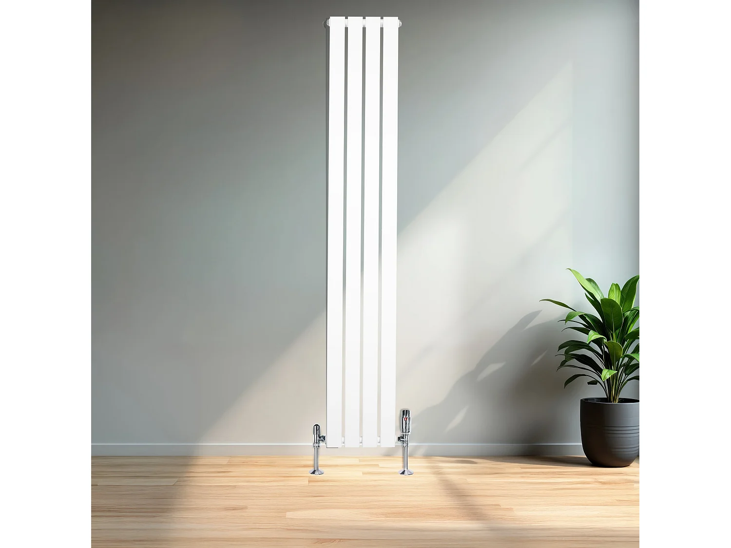 Radiador Plano Coluna Única 1800x280 mm - Branco, Aço Carbono 1,5 mm, 707W, Alta Eficiência, Válvulas Termostáticas Incluídas, Fácil Instalação e Durável