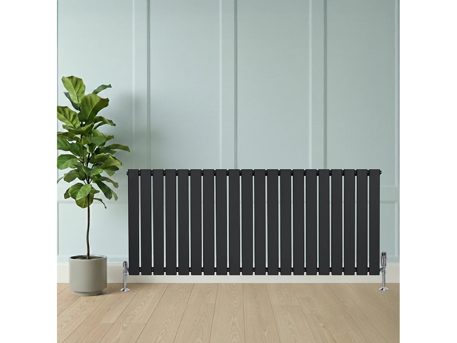 Radiador Plano Coluna Única 600x1400 mm - Cinza Antracite, Aço Carbono 1,5 mm, 1270W, Alta Eficiência, Válvulas Termostáticas Incluídas, Fácil Instalação e Durável