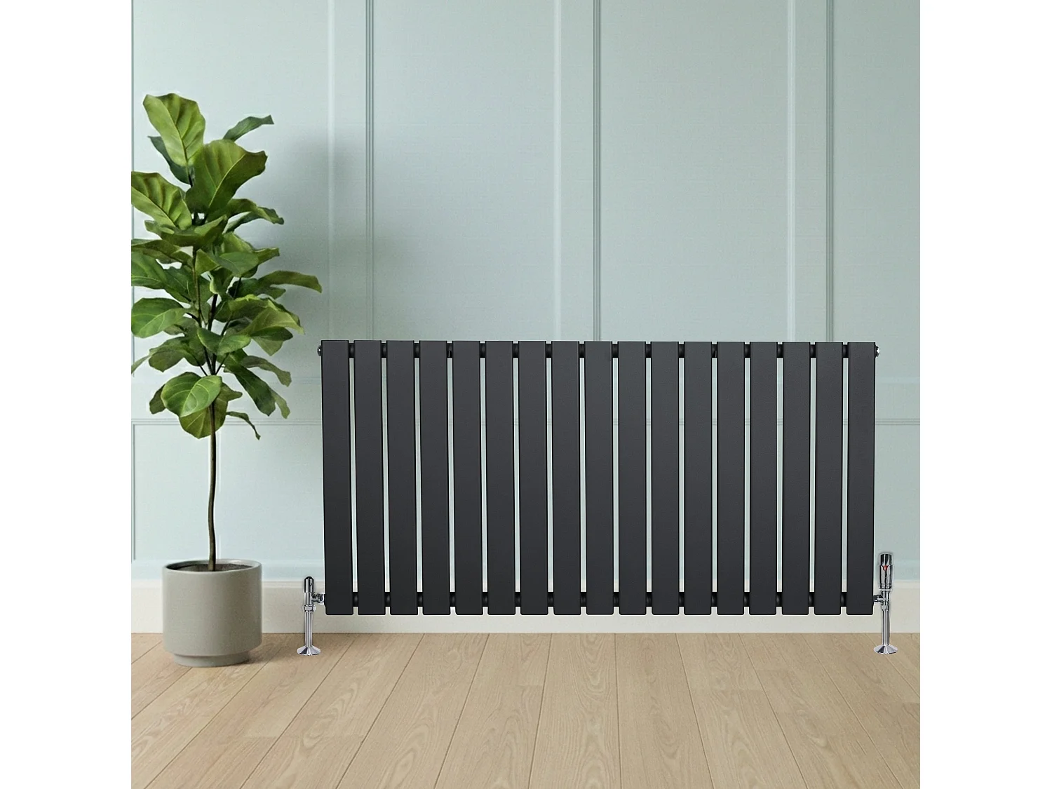 Radiador Plano Coluna Única 600x1190 mm - Cinza Antracite, Aço Carbono 1,5 mm, 1080W, Alta Eficiência, Válvulas Termostáticas Incluídas, Fácil Instalação e Durável